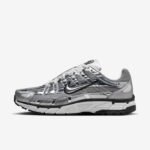 P-6000-Style Retro Sneakers - Metallic Silver, Black And White